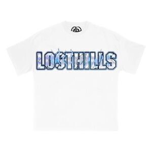 LOST HILLS LH6012 T-Shirt White Size Small Graphic Tee with Ice Blue Logo